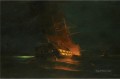 La quema de una fragata turca 2 en la batalla naval de Konstantinos Volanakis